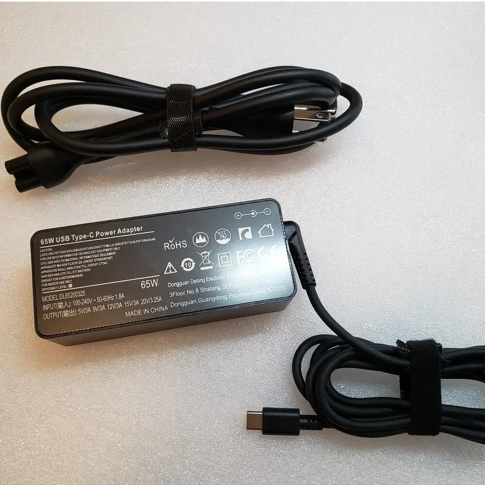 65W USB Type-C Power Adapter Laptop Charger with AC Power Cord Model DL65200325